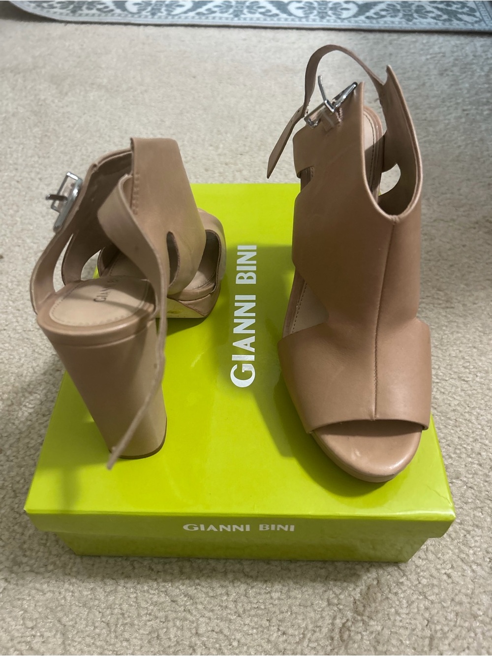 Gianni Bini Tan Open-Toe Block Heel Sandals with Ankle Strap